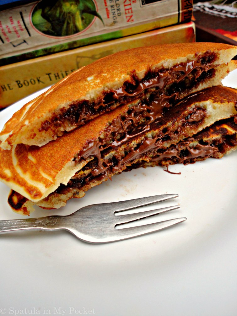 Soft fluffy pancakes stuffed with man’s gift to mankind: Nutella.