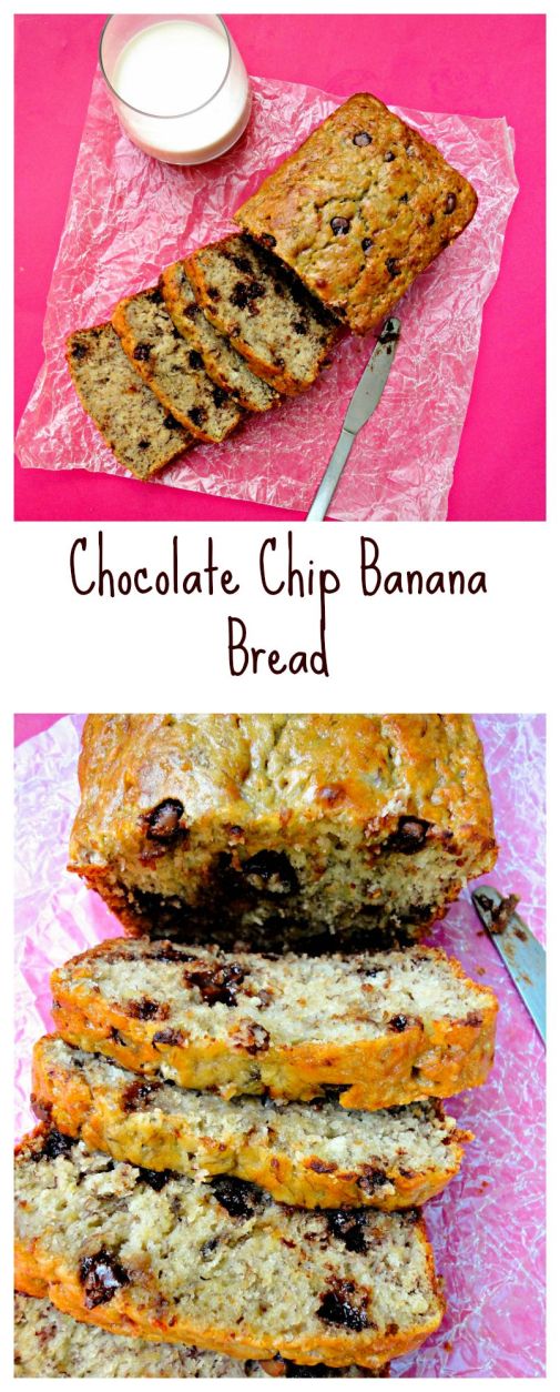 A spin on the classic - super moist banana bread studded with chocolate chips!